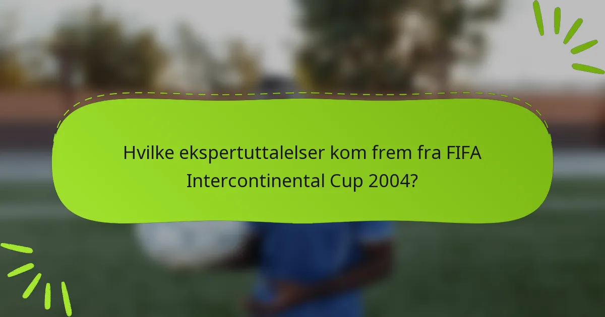Hvilke ekspertuttalelser kom frem fra FIFA Intercontinental Cup 2004?